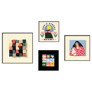 立体实木挂画餐厅现代客厅多巴胺组合高级感背景墙装饰画沙发艺术