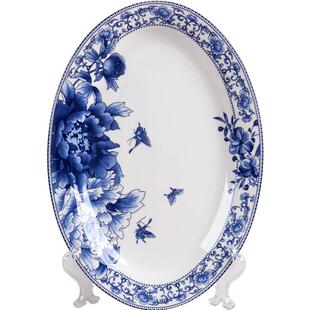 鱼盘家用2026新款景德镇陶瓷骨瓷椭圆形高级感青花瓷中式蒸鱼盘子