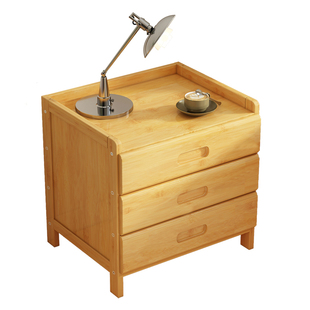 床头柜实木简约现代2023新款家用卧室收纳小型储物楠竹床边窄柜子