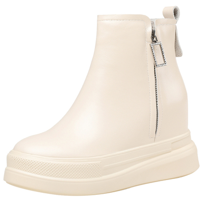 白色短靴女冬10cm短筒拉链单靴