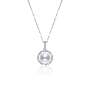 京润珍珠 光隐银淡水珍珠吊链9-10mm白色馒头形简约款项链礼物女D