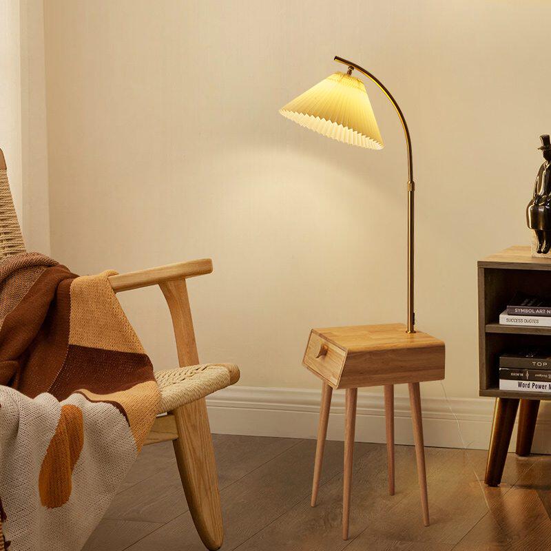 N5落地灯客厅沙发边置物架原木灯卧室风立式一体床头柜茶几台复古