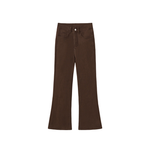 棕色微喇牛仔裤女冬季加绒高腰大码胖mm弹力显瘦梨形身材九分裤子