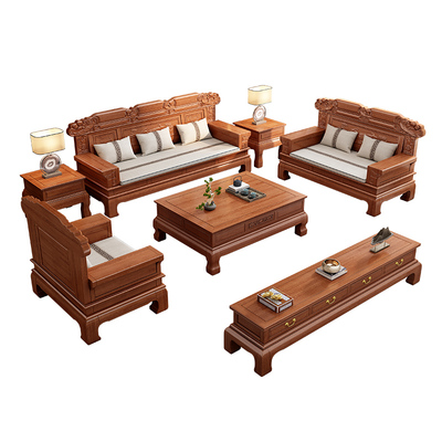 花梨木实木沙发冬夏两用雕花家具