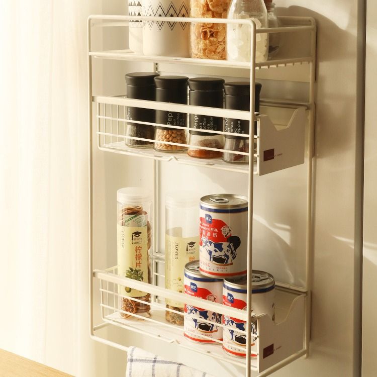 磁吸式冰箱置物架碳钢分层抽屉式厨房收纳架洗衣机侧挂架磁吸免钉