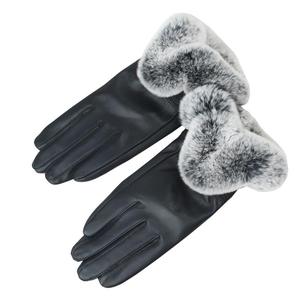 柔软彩色真皮手套冬季保暖女獭兔毛羊皮防寒防风加绒真兔毛口手套