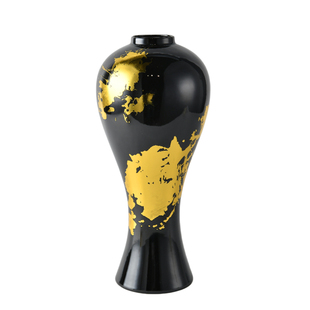 黑金中古风大肚花瓶宋代美学中式高级感客厅摆件龙柳干花插花装饰