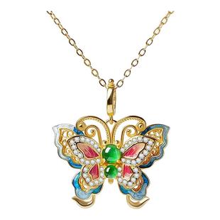 宫里上新蝴蝶项链女款纯银翡翠吊坠珐琅玉坠首饰送妈妈生日礼物