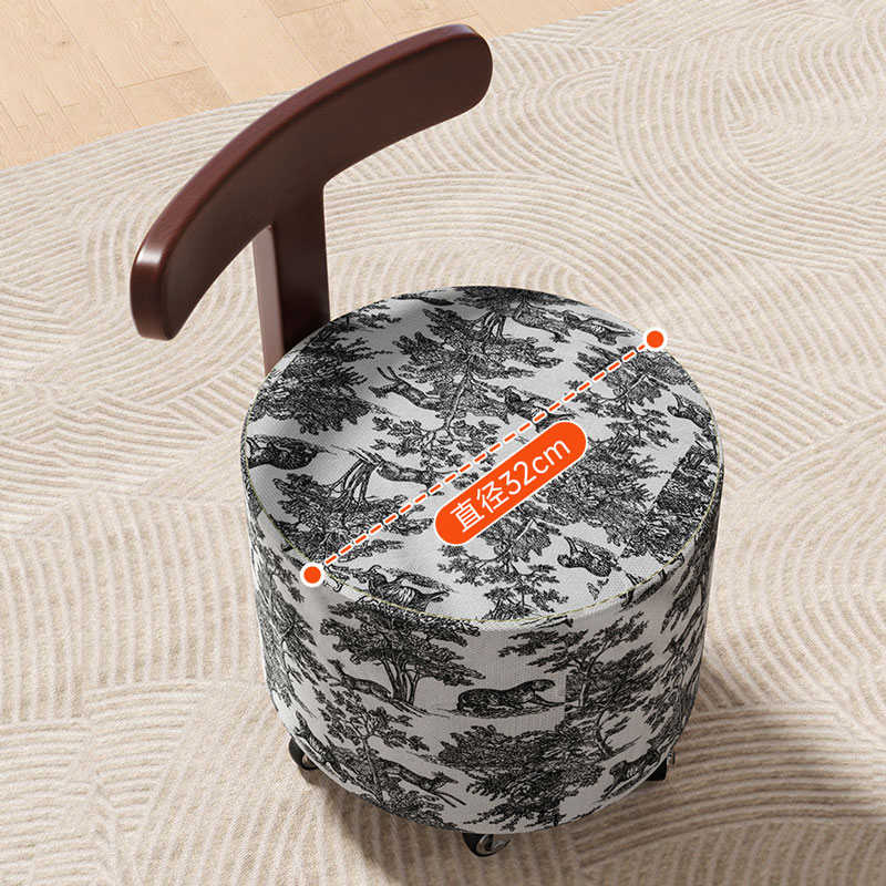 万向轮小凳子家用靠背椅结实耐用软坐垫矮凳子滑轮移动圆凳实木凳