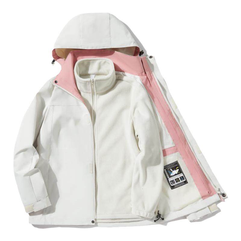 龙狮戴尔户外三合一夹克外套男女同款休闲保暖耐磨登山服两件套