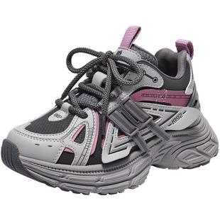 百丽童鞋厚底加绒蓝鲸老爹鞋中童冬季新款户外运动休闲鞋V5155D85