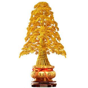 乔迁之喜发财树新居礼物金色招财树玄关中式客厅搬家居装送礼饰品