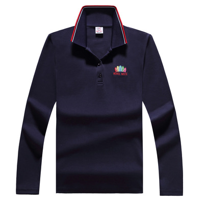 翻领纯棉polo衫女长袖t恤女上衣