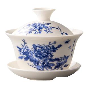 白瓷盖碗110ml120ml小号三才青花瓷茶具茶杯整套陶瓷泡茶器茶碗