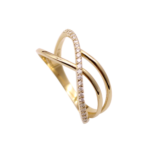 韩国流行纯14K黄金Au585镶嵌莫桑钻女士波浪纹戒指时尚大气彩金戒