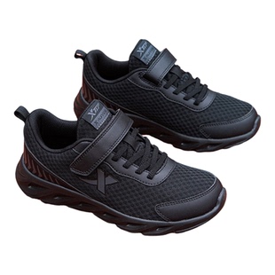 特步童鞋儿童男童跑步鞋黑色2026春季轻便男孩中大童魔术贴运动鞋