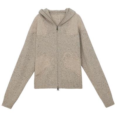 谜底连帽针织开衫女冬新品文艺风绣花百搭保暖毛衣244MZ1861