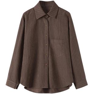 LAGOGO琥珀流光桃皮绒衬衫女拉谷谷2025年秋冬新款长袖宽松薄外套