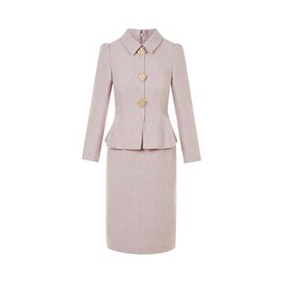 LIME莱茵优雅千金风假两件连衣裙秋冬新款翻领收腰开衩A摆裙子