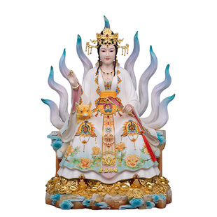 新款九尾九尾狐白狐青丘铜彩绘娘娘像体姑娘神像真身家用供奉摆件