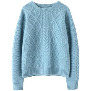 恰到好处莫兰迪色~圆领重磅加厚纯山羊绒衫女绞花纯羊绒毛衣宽松