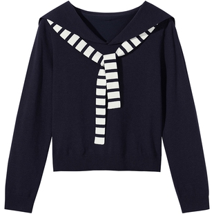 热风女士翻领针织衫2026年春季新款海军领慵懒风披肩针织衫上衣