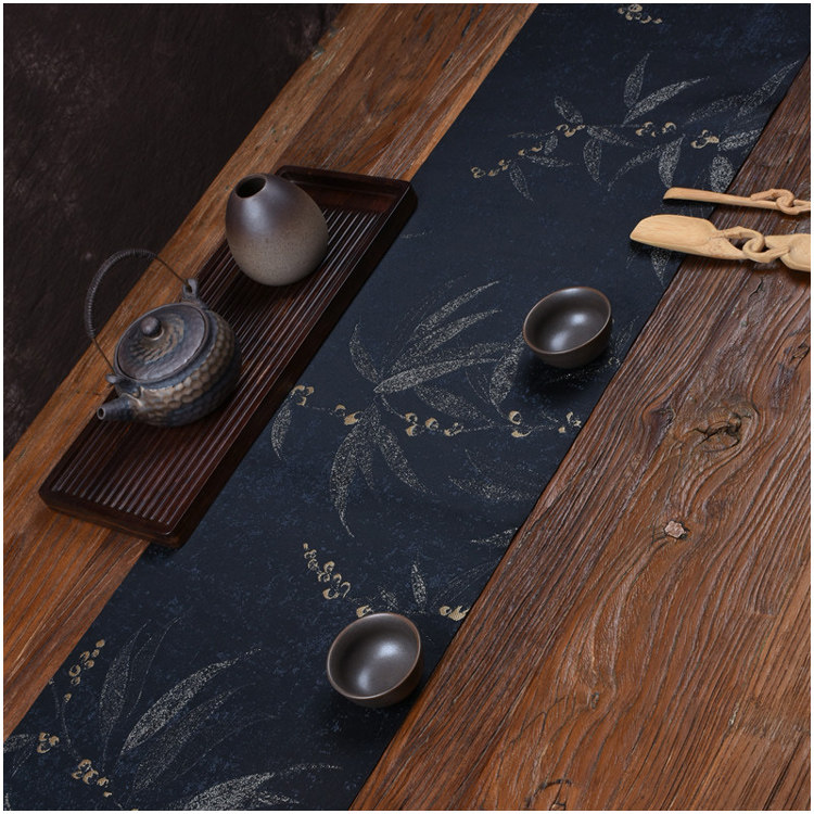 高端防水桌旗织锦缎麂皮绒茶席茶道中式禅意茶旗茶桌布西阵织桌垫