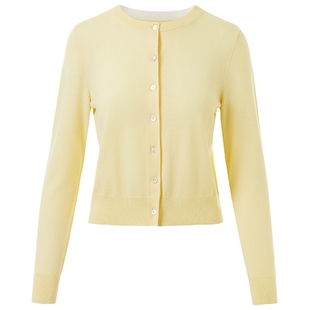 【100%羊毛】LANCY/朗姿2025年春新款气质浅黄色圆领短款针织衫女