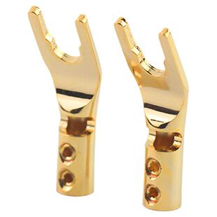 喇叭线香蕉头纯铜镀金免焊接弯头U型Y插功放音箱端子音响插头针插