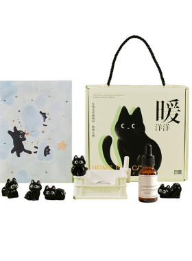 可爱猫猫砂盆扩香石香薰蜡烛套装