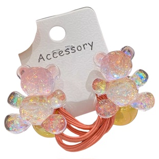 可爱小熊扎头发绳女孩儿童双头绕绕橡皮筋闪亮高级感渐变彩色发圈