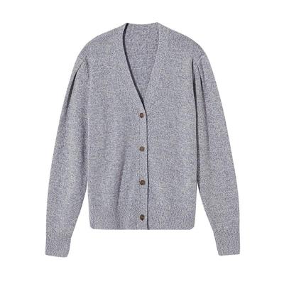 MSLAN慵懒风格雷系毛衣 25秋冬含山羊绒V领灰色开衫通勤针织衫