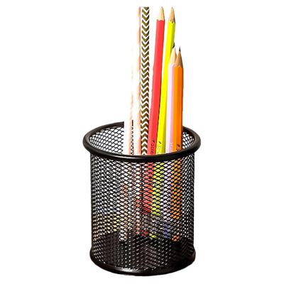 得力笔筒圆形金属网格笔插文具