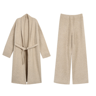 MULVAN 【现货7折】时光独白 长款收腰毛衣开衫女针织休闲裤套装