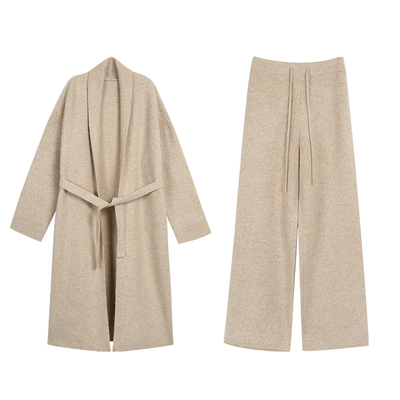 MULVAN 【现货7折】时光独白 长款收腰毛衣开衫女针织休闲裤套装