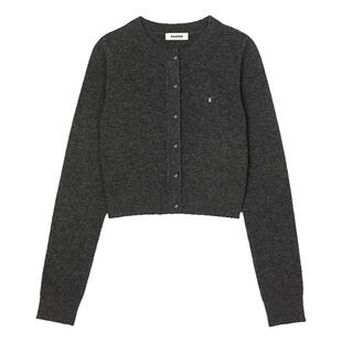 SANDRO秋冬女装法式简约温柔风绵羊毛灰色罗纹圆领上衣针织开衫