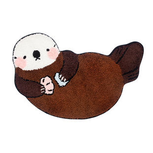 中国国家地理博物文创水獭海獭卧室茶几床边亲肤毛绒柔软防滑地毯