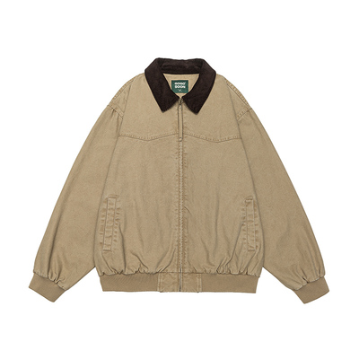 GOGOSOON做旧工装夹克男2026新款春秋巴恩风撞色翻领美式复古外套