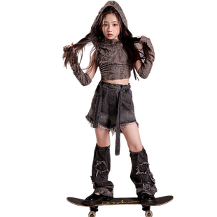 女童爵士舞服装沙丘骑士风走秀潮服酷辣牛仔炸街网红少儿jazz套装