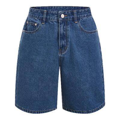 404MOB重工做旧水洗牛仔短裤男美式复古宽松直筒五分裤情侣休闲裤