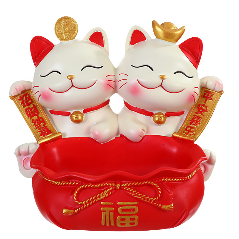 喜庆招财猫家用旺宅玄关收纳摆件