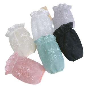 短款透明蕾丝袖套女士秋冬季双层网纱袖筒羽绒服套袖黑白防污护袖