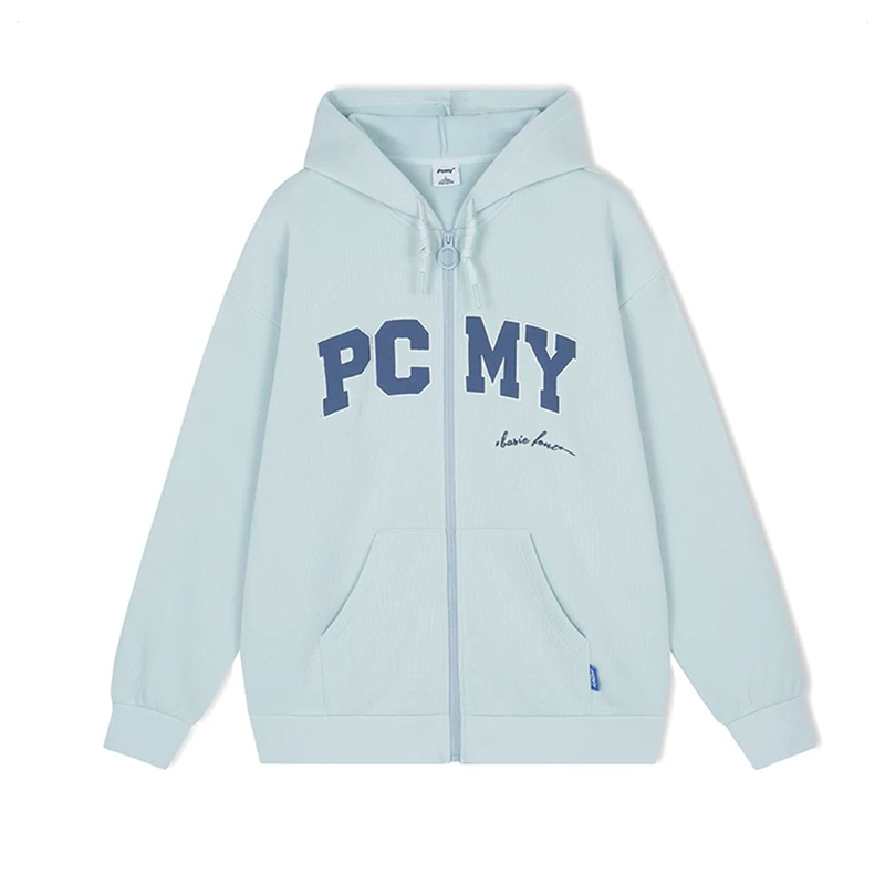 PCMY字母刺绣开衫拉链连帽卫衣男女情侣休闲宽松加绒口袋帽衫外套