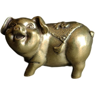 实心纯黄铜办公桌面生肖福猪小摆件古铜茶宠工艺品礼品手把玩件