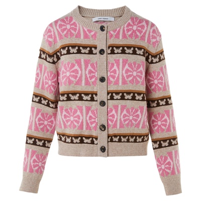 朗姿纯羊毛费尔岛针织开衫复古撞色时尚通勤风毛衣2026年春季新款