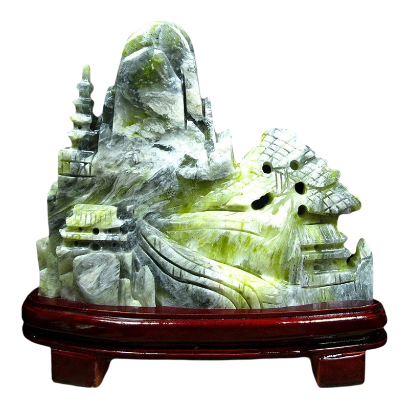 天然玉石国风山水桌面摆件