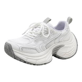 千百度老爹鞋女春季新款百搭绑带厚底增高网面透气运动休闲鞋