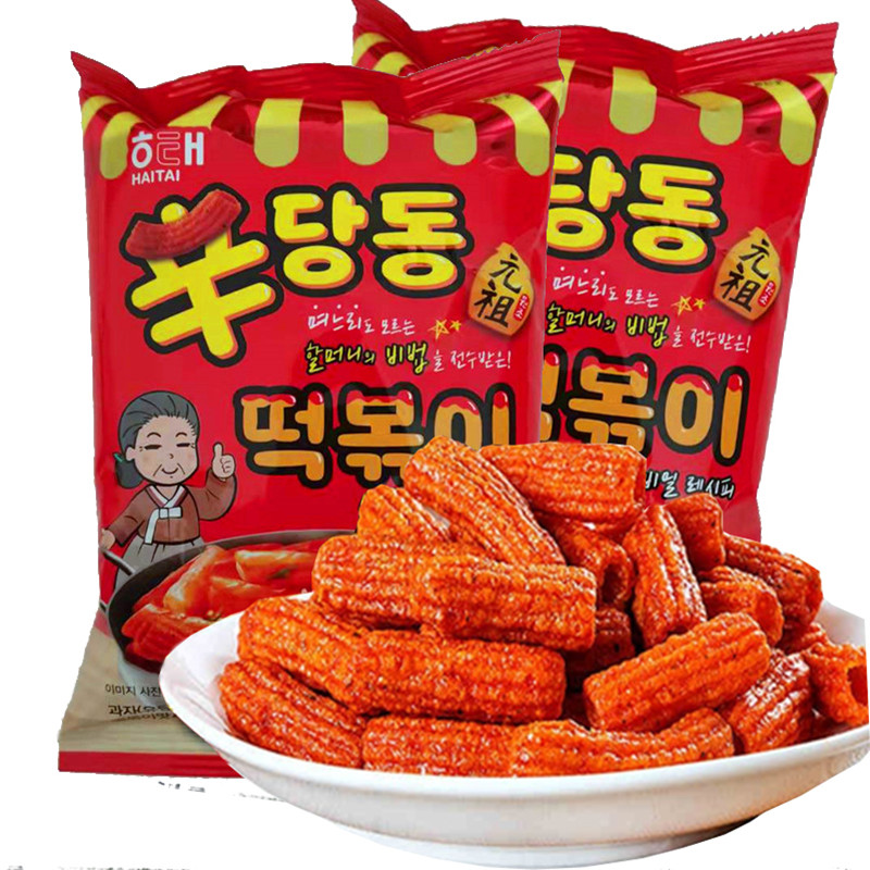 韩国进口零食海太元祖甜辣味炒年糕条韩式膨化食品糯米香辣条110g