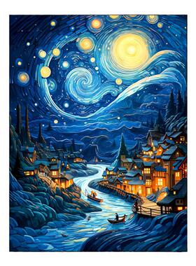 梵高装饰画星空丰收向日葵名画小众艺术客厅卧室餐厅玄关ins挂画
