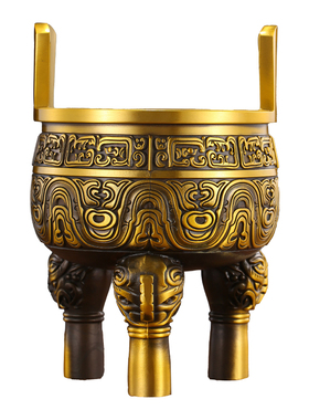 纯铜三足鼎摆件黄铜大克鼎